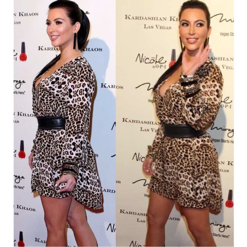 ALC Silk Deep V-Neck Long Balloon Sleeve Asymmetrical Hem Swing Mini Dress SM